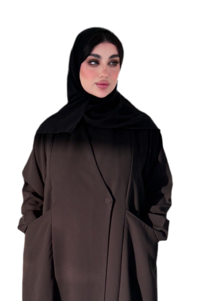 عباية سوداء من الكريب مع جيوب جانبية