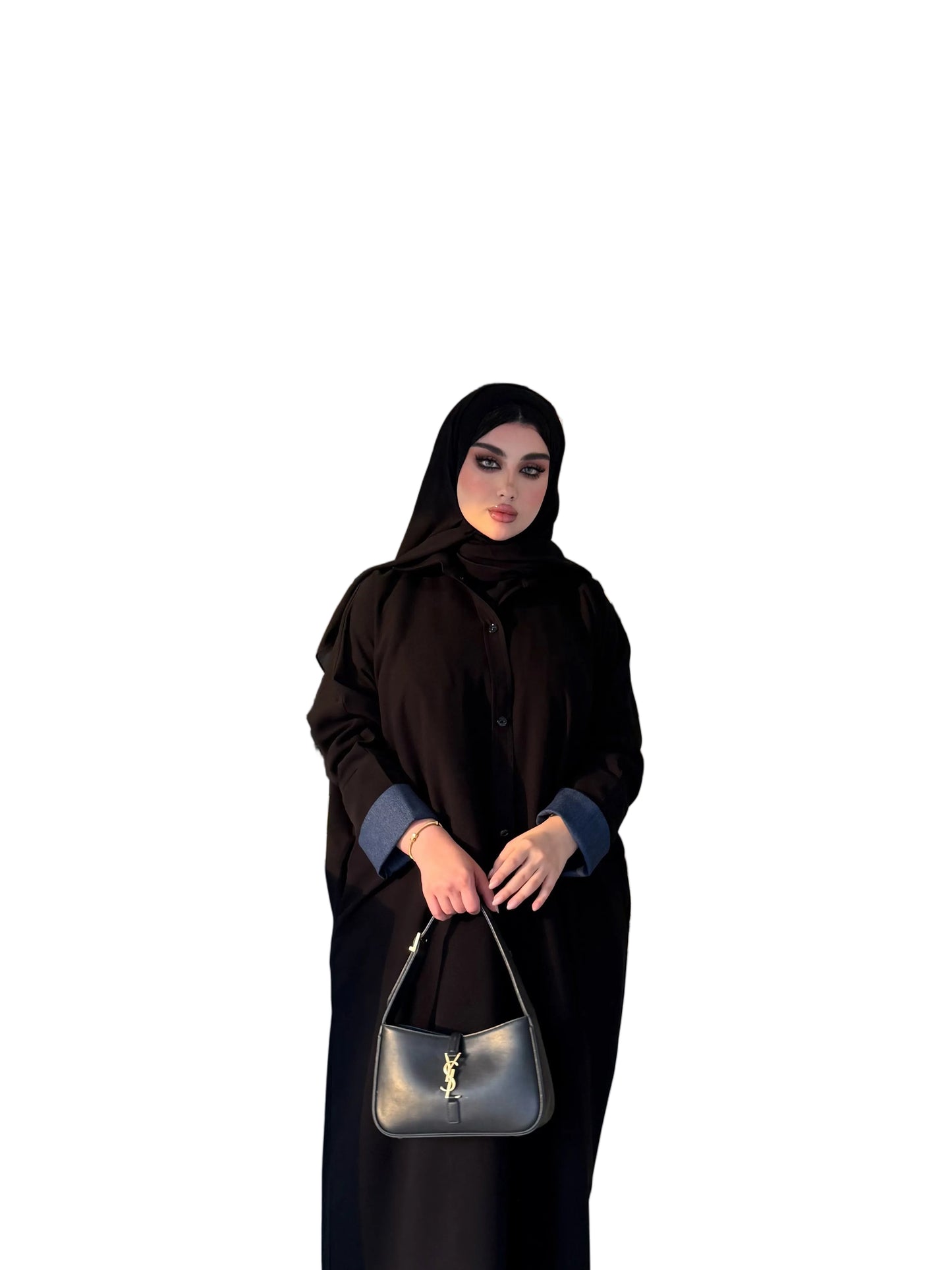 عباية سوداء من الكريب بأكمام جينز