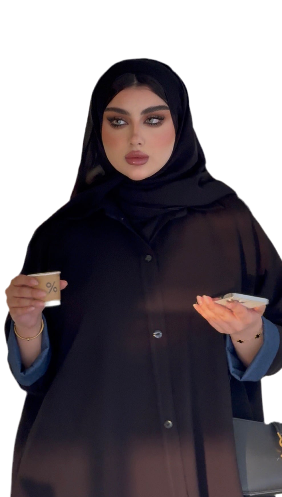عباية سوداء من الكريب بأكمام جينز