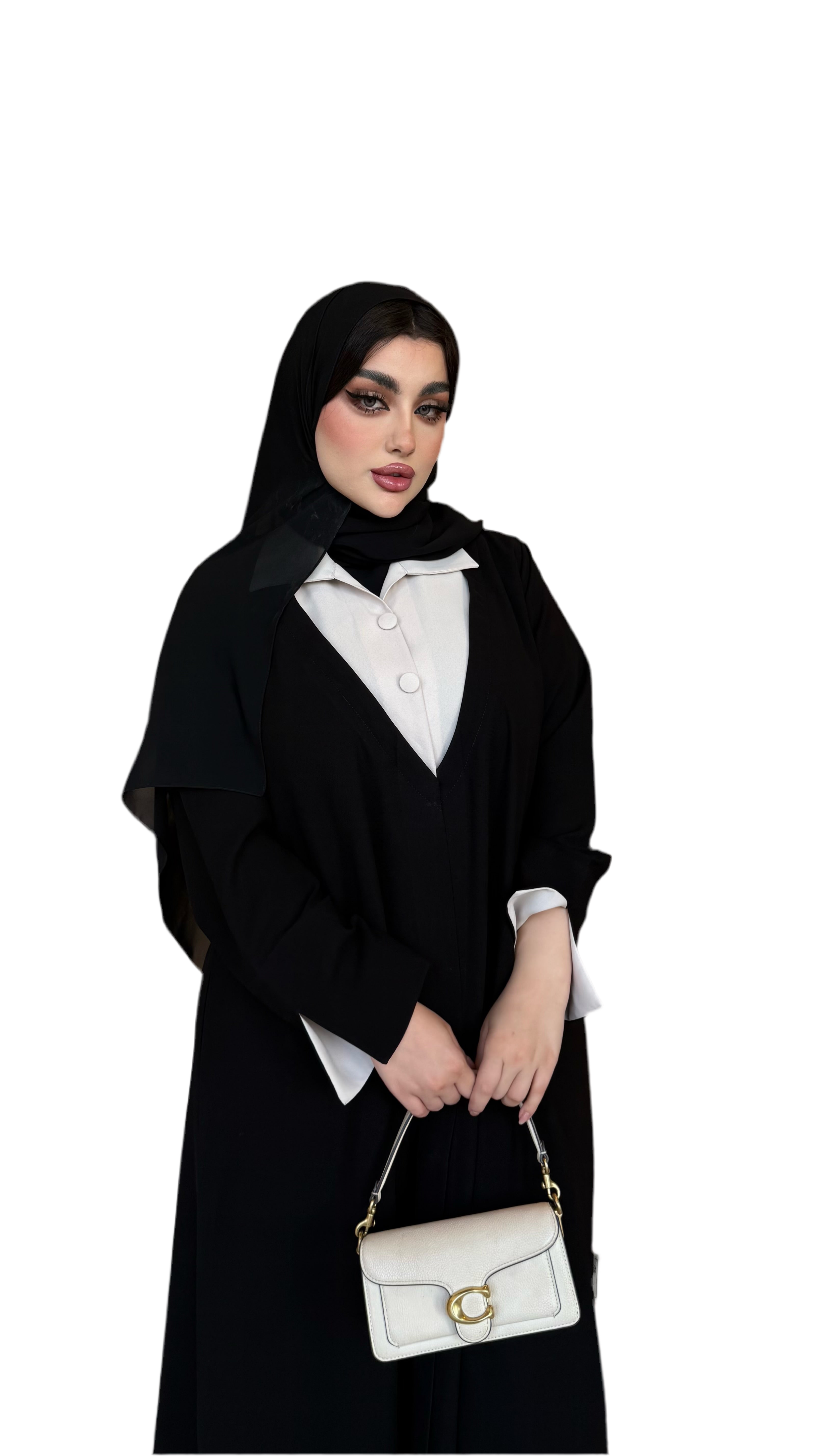BLACK CREPE WITH BEIGE STITCHED COLLAR