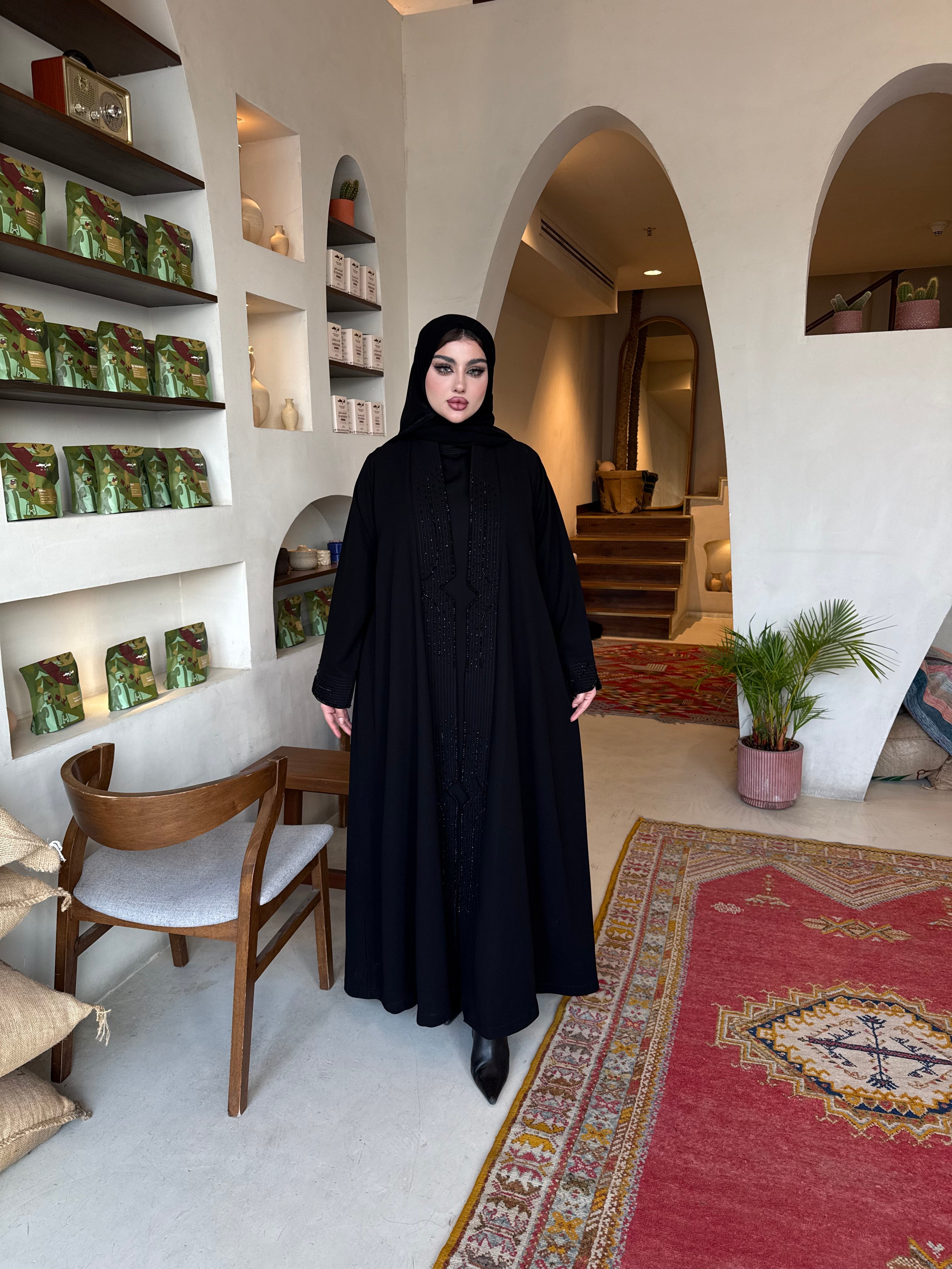 embroidered abaya with beads