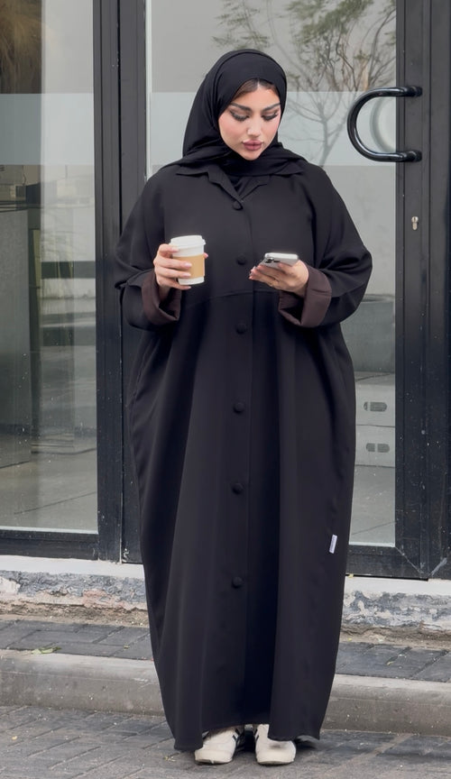 Black abaya with brown lining sleeves