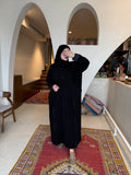 Black crepe abaya with satin trim