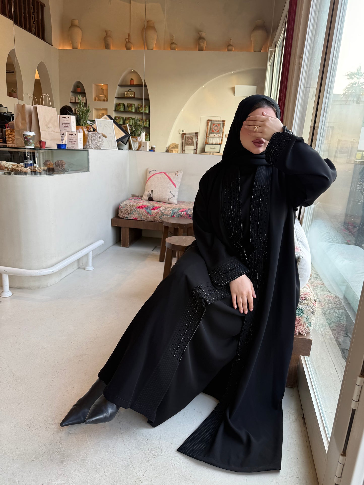 embroidered abaya with beads