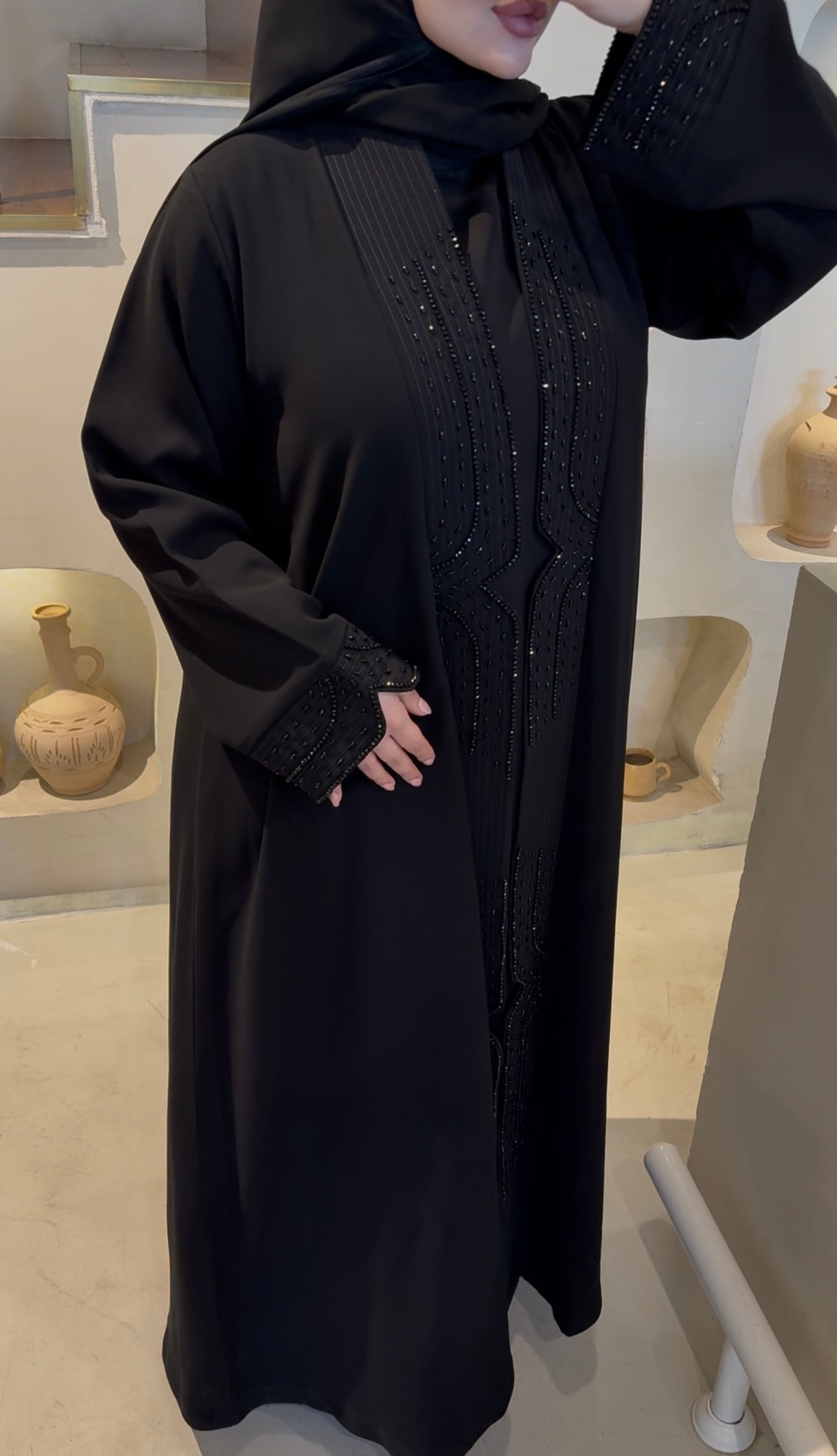 embroidered abaya with beads