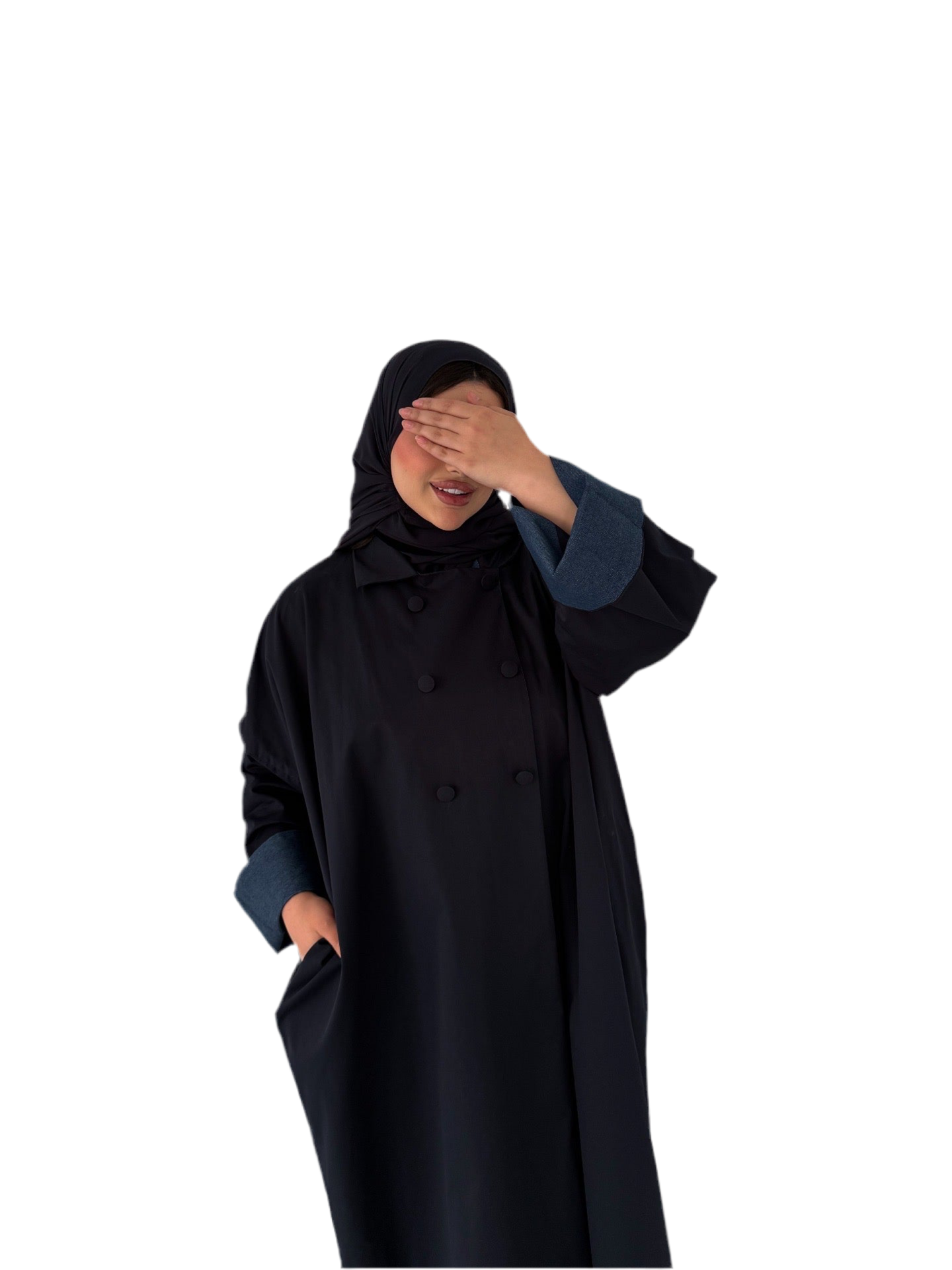 معطف واقٍ من المطر باللون الأزرق الداكن